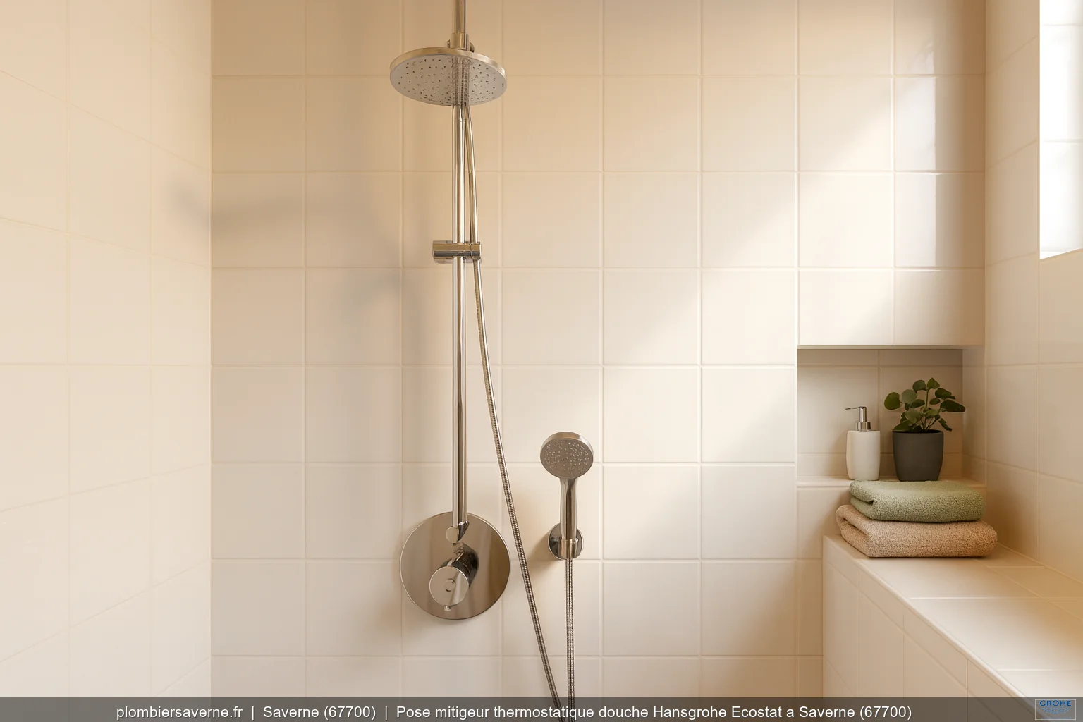 Pose mitigeur thermostatique douche Hansgrohe Ecostat a Saverne (67700)